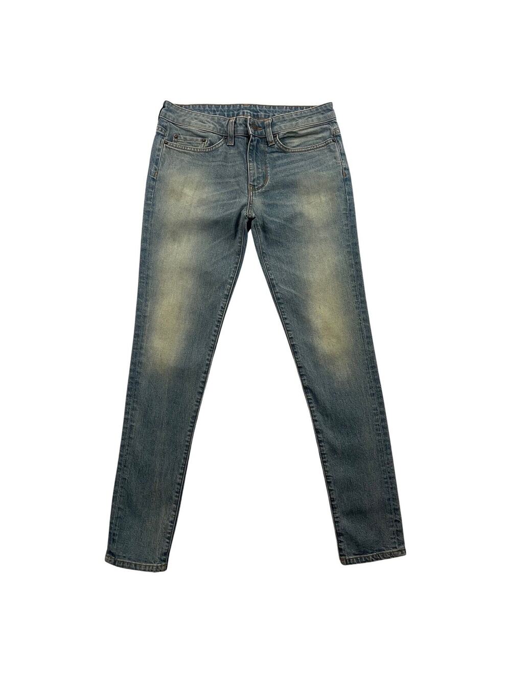 Womens 6397 Jeans Size 26 Dirty Faded Blue Green Loose Skinny Denim
